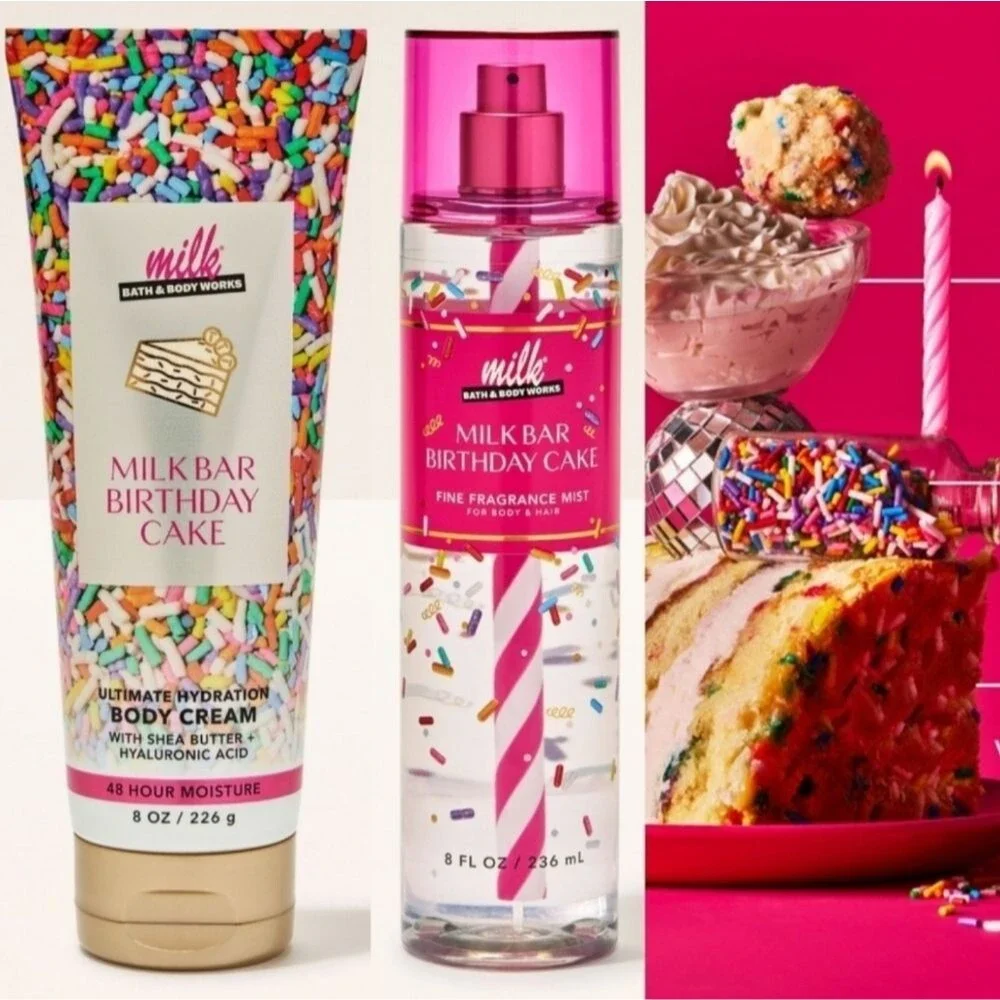 Bath Body Works Milk Bar Birthday Cake Body Cream & Fragrance Mist Set NEW